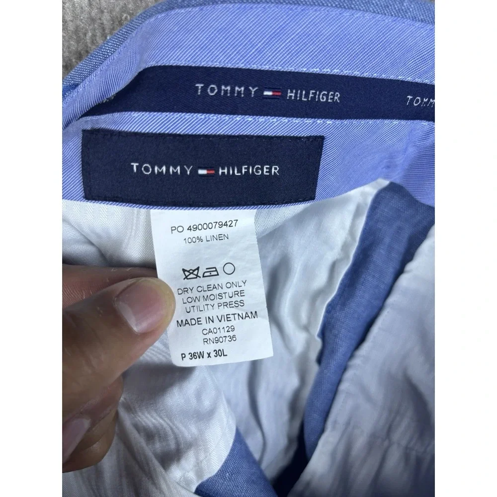 Tommy Hilfiger Mens Linen Pants 36x30 Blue 100% Linen Flat Front Dress